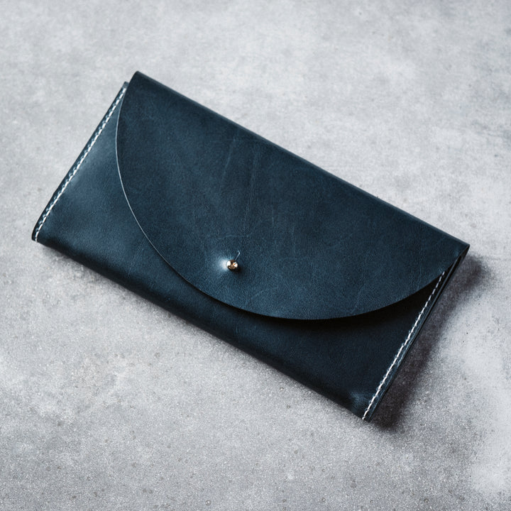 Emre Telli, Arc Wallet, Zipper, Vacchetta Leather, Oceano, 20cm x 11cm