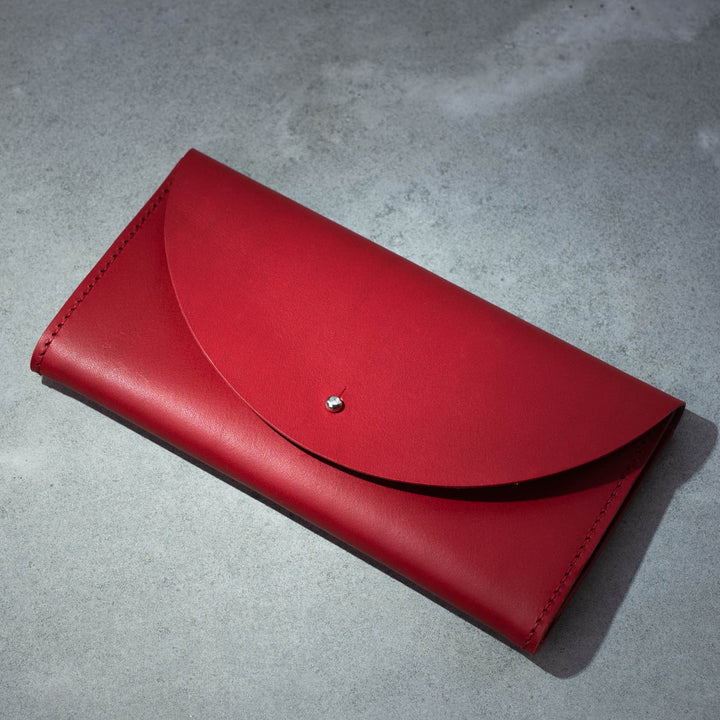 Emre Telli, Arc Wallet, Zipper, Vacchetta Leder, Rot, 20cm x 11cm