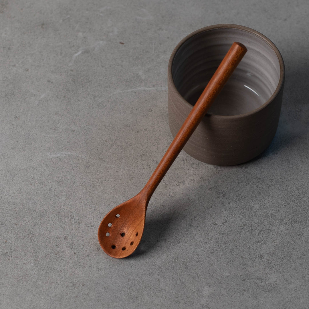 Hergen Böttcher, olive spoon, hand-turned, grape cherry wood, 18cm x 3cm