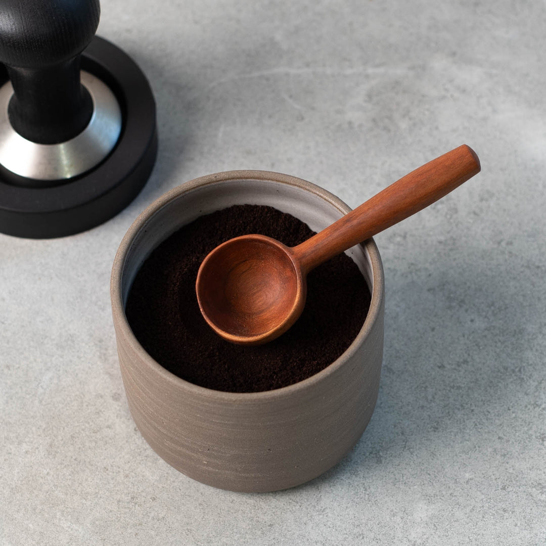 Hergen Böttcher, coffee plumb bob, hand-turned, grape cherry wood, 10cm x 3.5cm