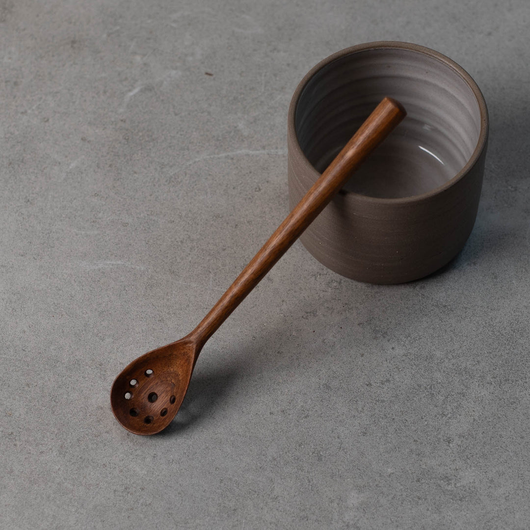 Hergen Böttcher, olive spoon, hand-turned, smoked oak wood, 18cm x 3cm
