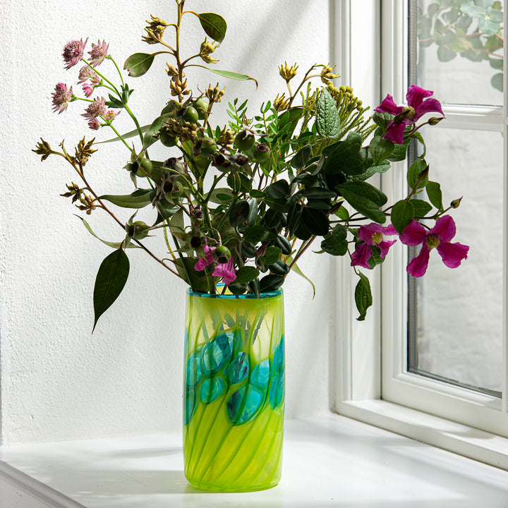 Barbara Ebner von Eschenbach, Glas Vase, 22cm, zylindrisch | grün (BE37)