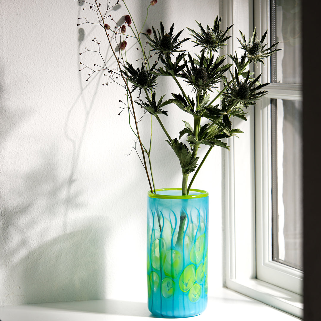 Barbara Ebner von Eschenbach, Glas Vase, 22cm, zylindrisch | petrol (BE38)