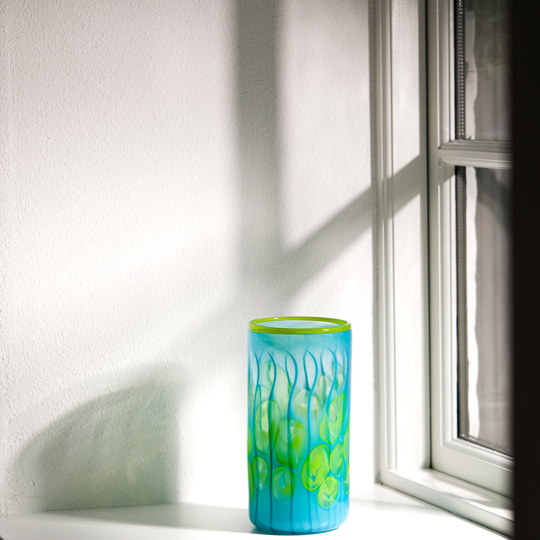 Barbara Ebner von Eschenbach, Glas Vase, 22cm, zylindrisch | petrol (BE38)