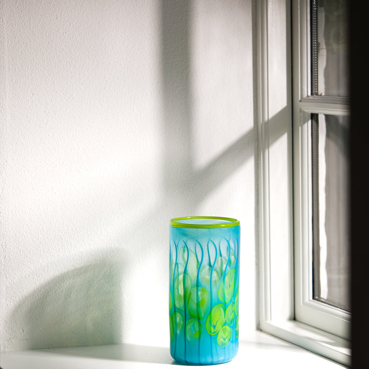 Barbara Ebner von Eschenbach, Glas Vase, 22cm, zylindrisch | petrol (BE38)