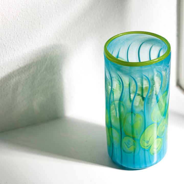 Barbara Ebner von Eschenbach, Glas Vase, 22cm, zylindrisch | petrol (BE38)