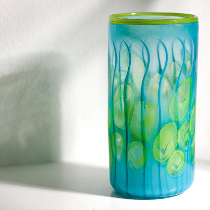 Barbara Ebner von Eschenbach, Glas Vase, 22cm, zylindrisch | petrol (BE38)