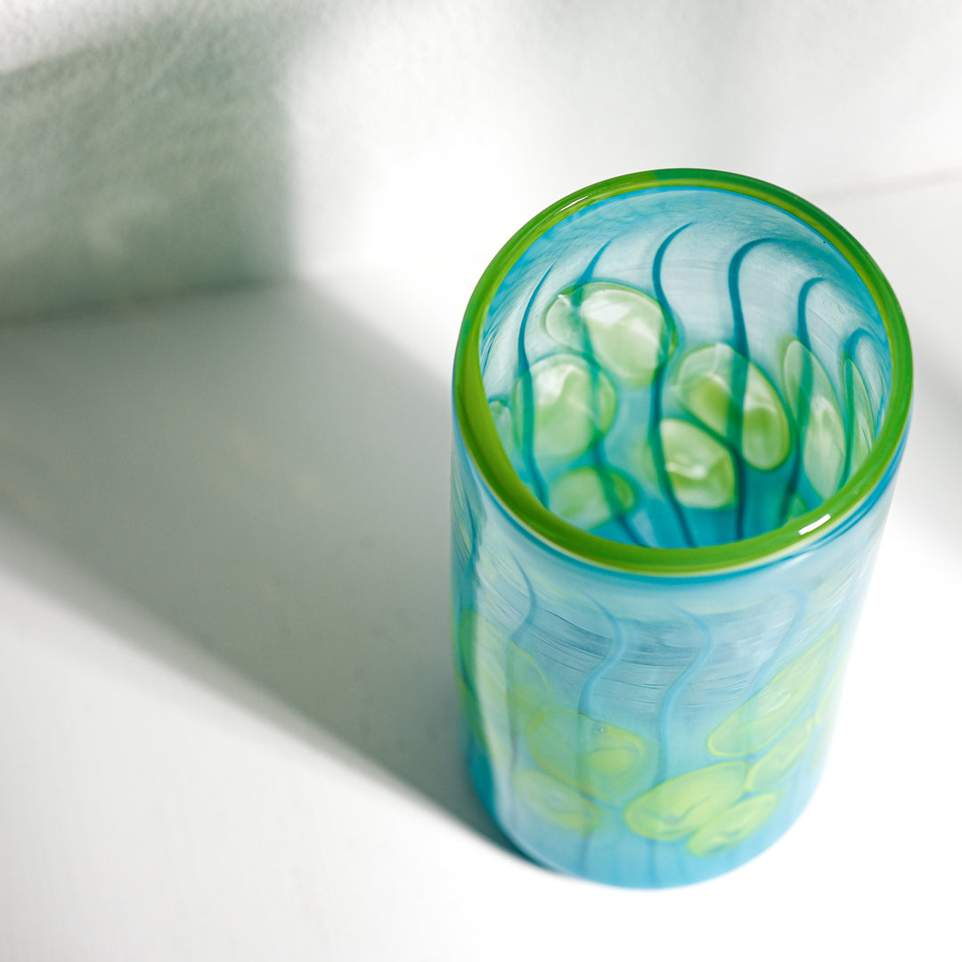 Barbara Ebner von Eschenbach, Glas Vase, 22cm, zylindrisch | petrol (BE38)