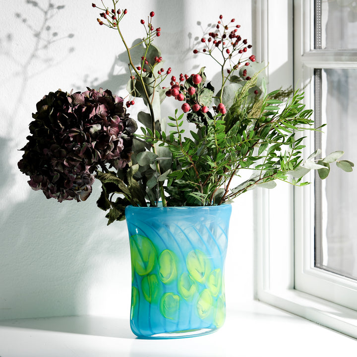 Barbara Ebner von Eschenbach, Glas Vase, oval, 19cm | blau-grün (BE35)