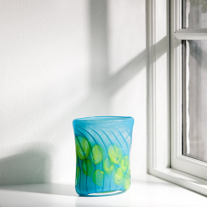 Barbara Ebner von Eschenbach, Glas Vase, oval, 19cm | blau-grün (BE35)