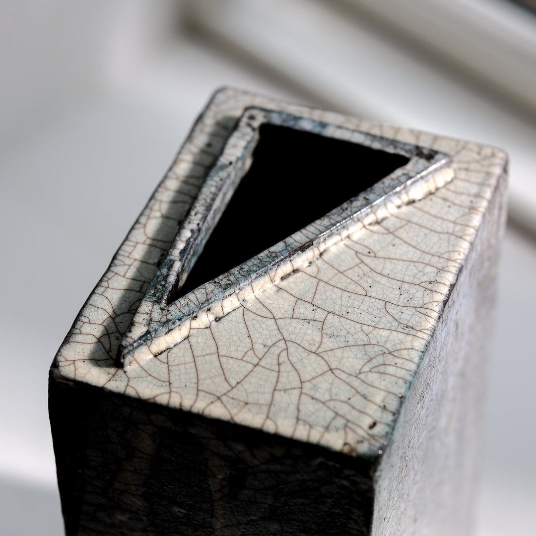 Gundula Sommerer, Raku Vase, eckig hoch | blaugrün (GS185)