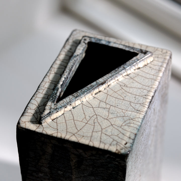 Gundula Sommerer, Raku Vase, eckig hoch | blaugrün (GS185)