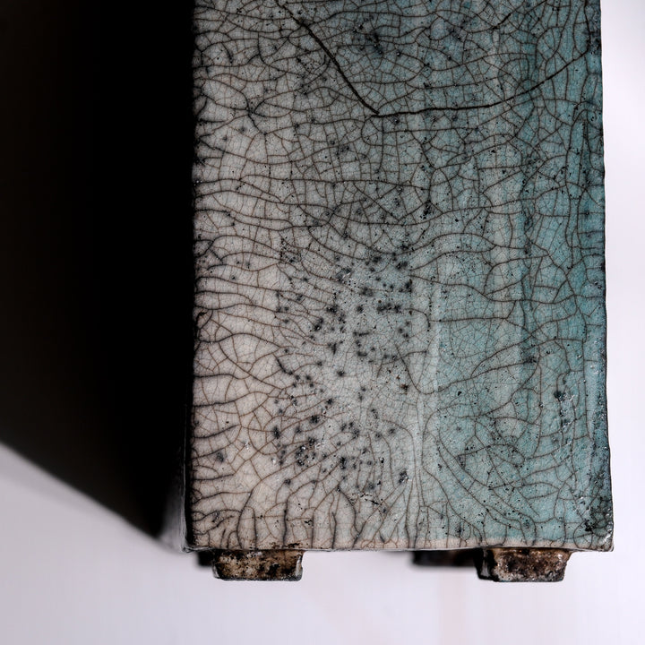 Gundula Sommerer, Raku Vase, eckig hoch | blaugrün (GS185)