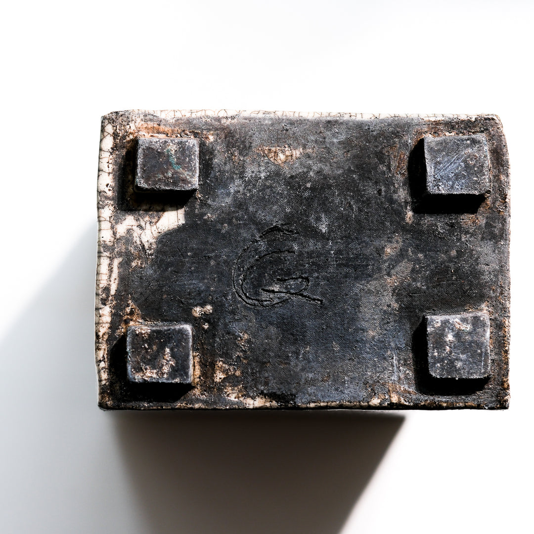 Gundula Sommerer, Raku Vase, eckig hoch | blaugrün (GS185)