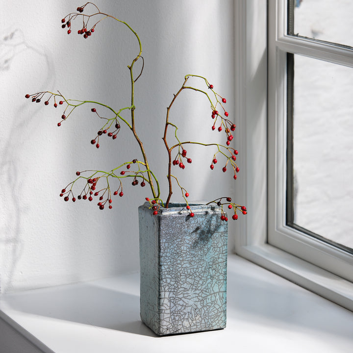 Gundula Sommerer, Raku Vase, eckig | blaugrün (GS186)