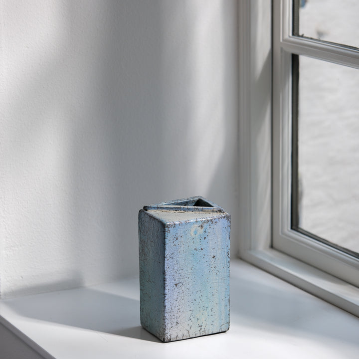 Gundula Sommerer, Raku Vase, eckig | blaugrün (GS186)