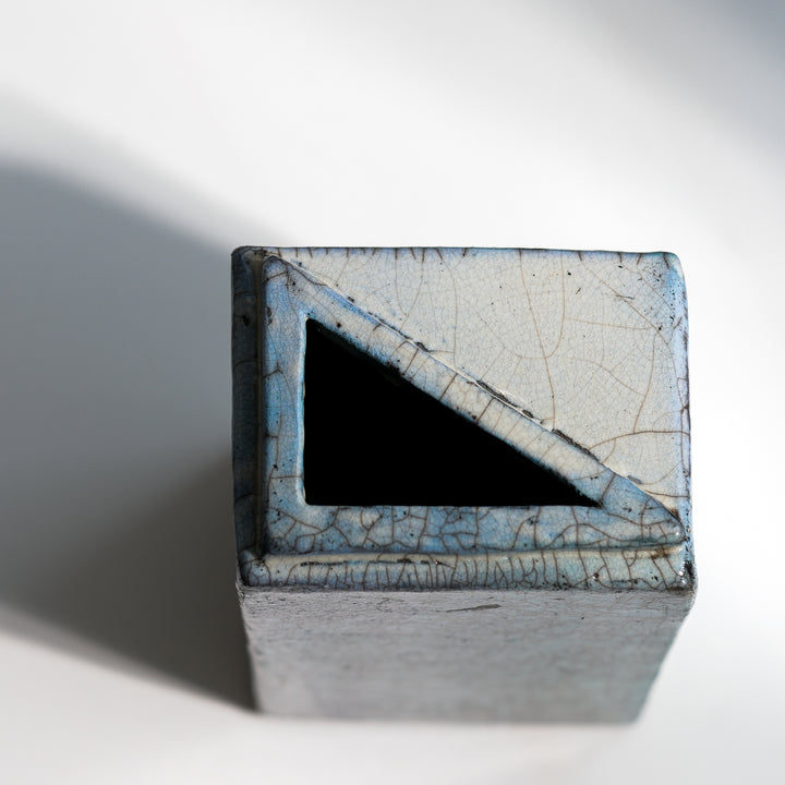 Gundula Sommerer, Raku Vase, eckig | blaugrün (GS186)