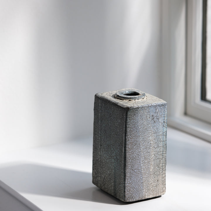 Gundula Sommerer, Raku Vase, eckig | graublau (GS187)