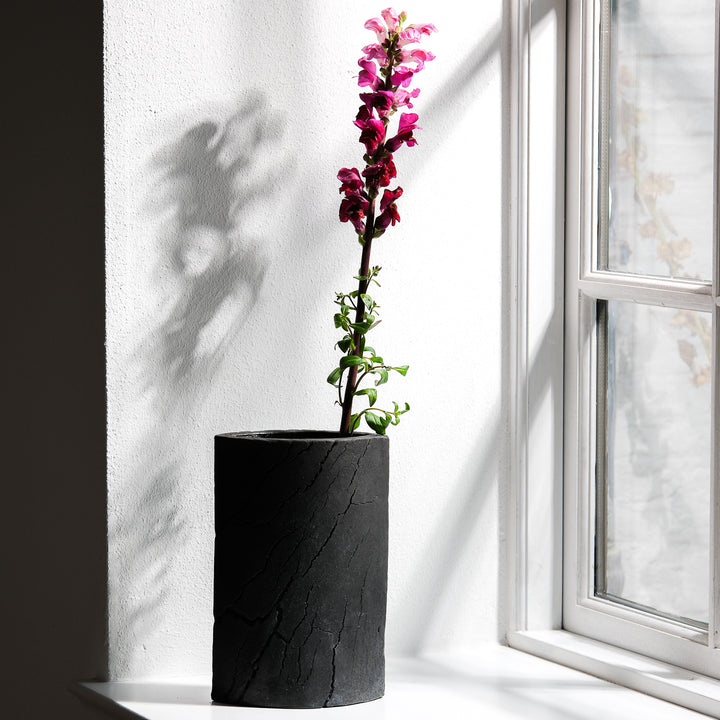 Gundula Sommerer, Raku Vase, oval | schwarz (GS161)