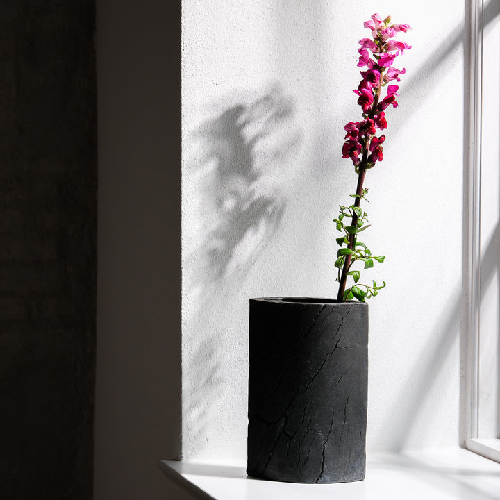 Gundula Sommerer, Raku Vase, oval | schwarz (GS161)