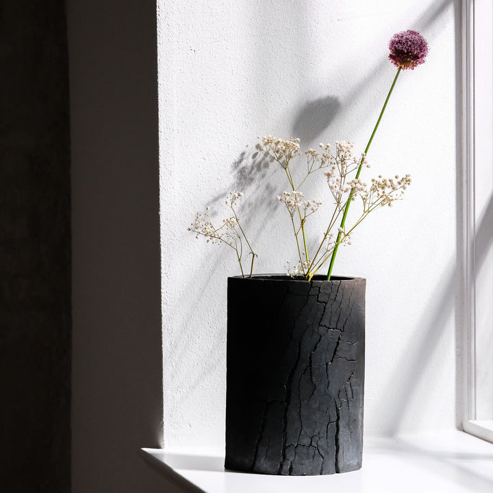 Gundula Sommerer, Raku Vase, oval | schwarz (GS162)