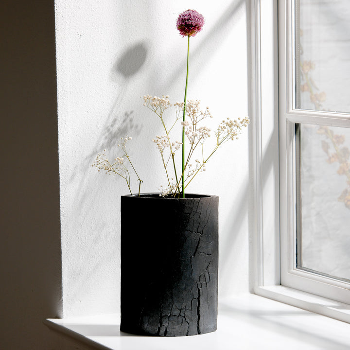 Gundula Sommerer, Raku Vase, oval | schwarz (GS162)