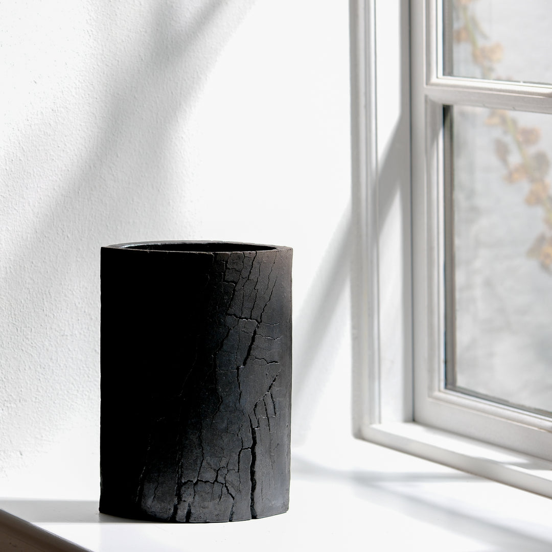 Gundula Sommerer, Raku Vase, oval | schwarz (GS162)
