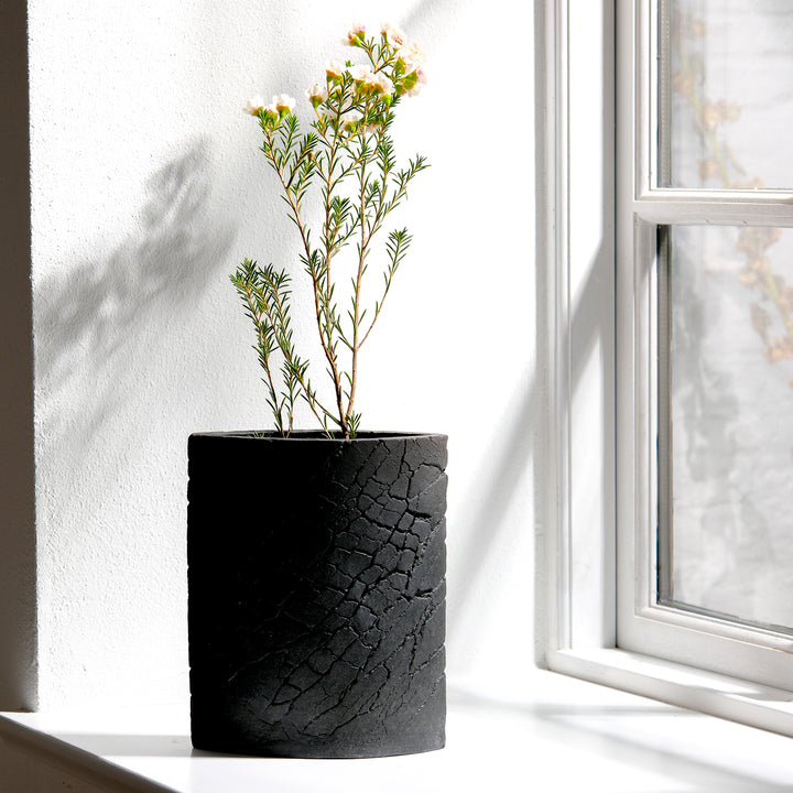 Gundula Sommerer, Raku Vase, oval | schwarz (GS163)
