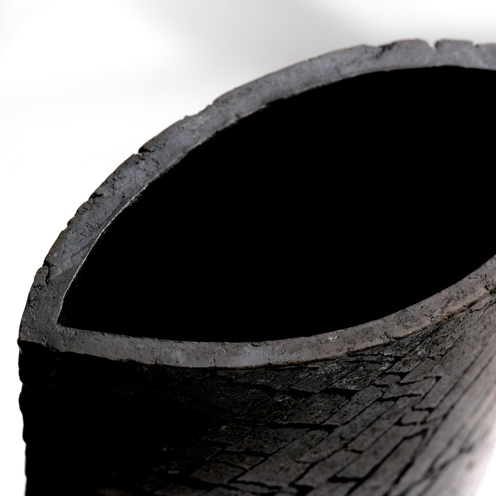 Gundula Sommerer, Raku Vase, oval | schwarz (GS163)