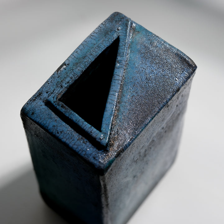 Gundula Sommerer, Raku Vase, eckig | türkis (GS169)