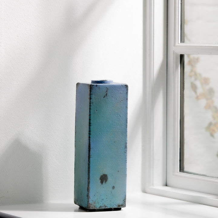 Gundula Sommerer, Raku Vase, eckig hoch | türkis (GS170)