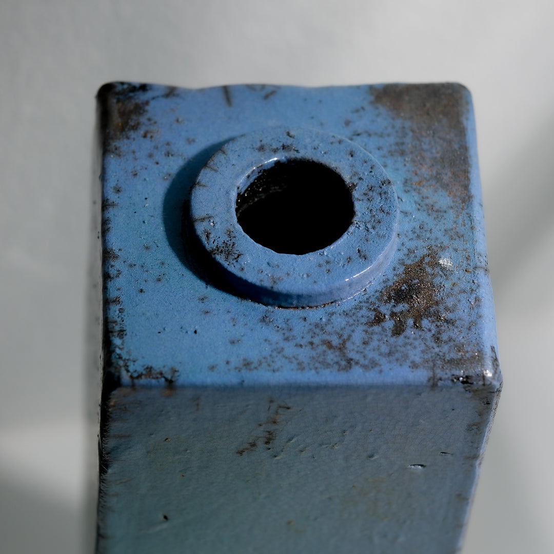 Gundula Sommerer, Raku Vase, eckig hoch | türkis (GS170)