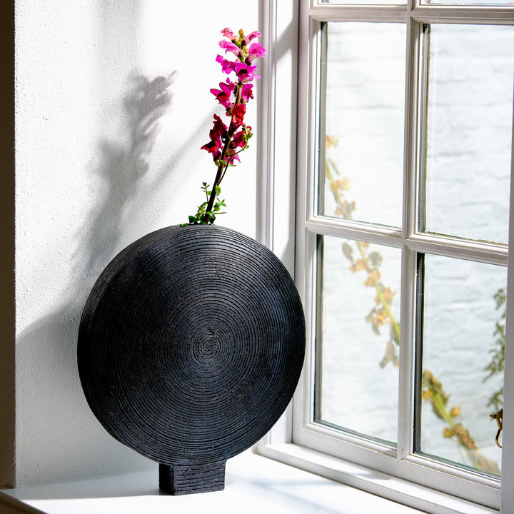 Gundula Sommerer, Raku Vase, rund, Ø 37 cm | schwarz (GS168)