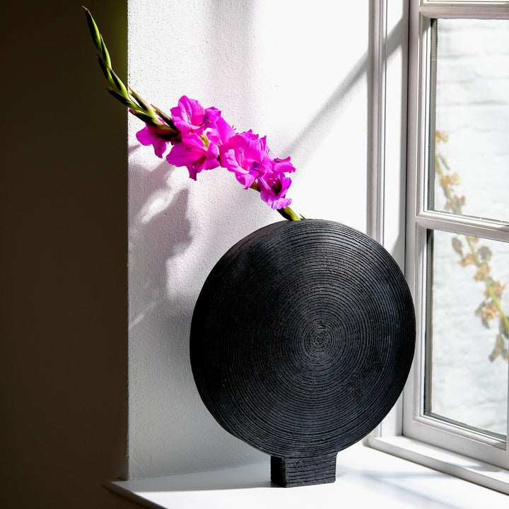 Gundula Sommerer, Raku Vase, rund, Ø 37 cm | schwarz (GS168)