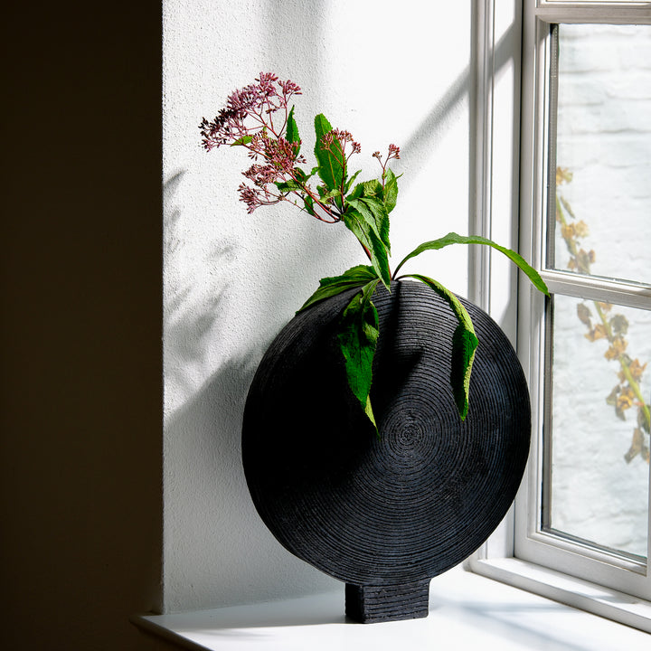 Gundula Sommerer, Raku Vase, rund, Ø 37 cm | schwarz (GS168)