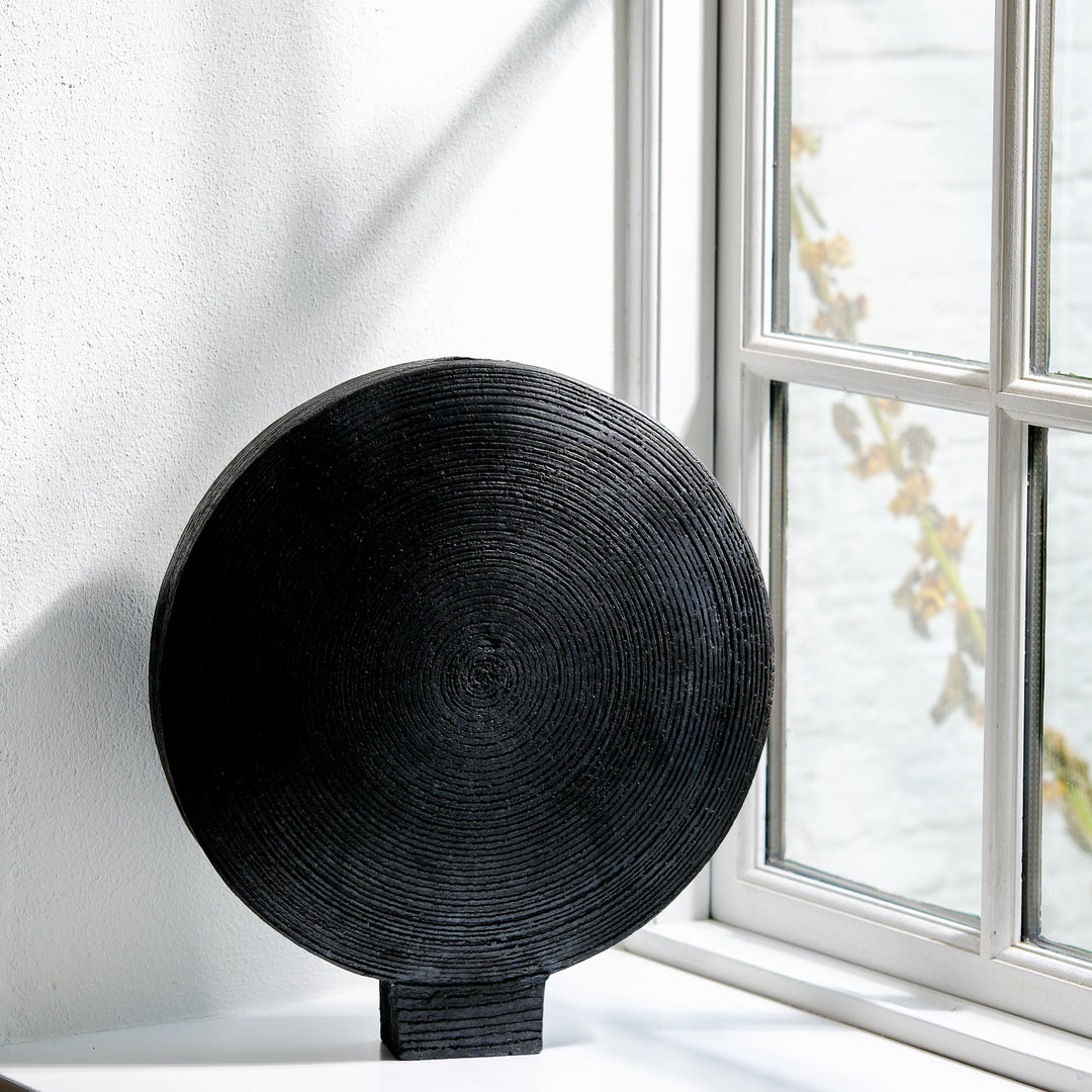 Gundula Sommerer, Raku Vase, rund, Ø 37 cm | schwarz (GS168)