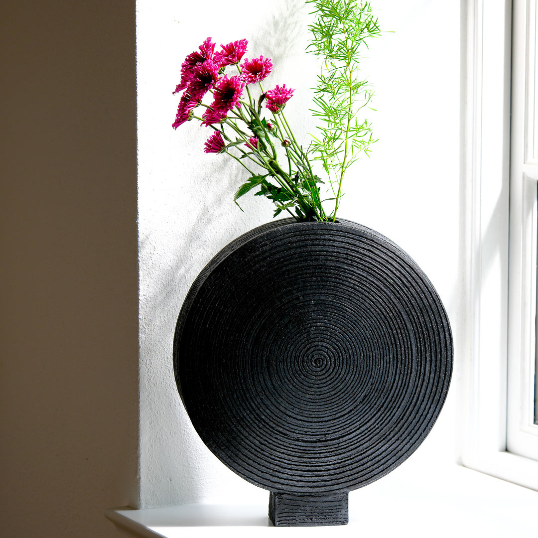 Gundula Sommerer, Raku Vase, rund, Ø 30cm | schwarz (GS166)