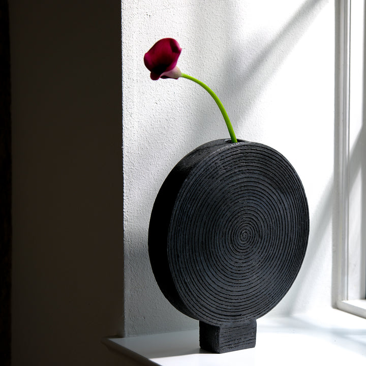 Gundula Sommerer, Raku Vase, rund, Ø 30 cm | schwarz (GS167)