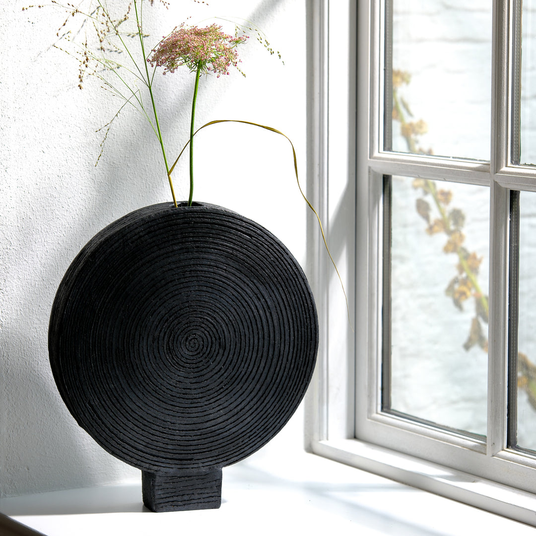 Gundula Sommerer, Raku Vase, rund, Ø 30 cm | schwarz (GS167)