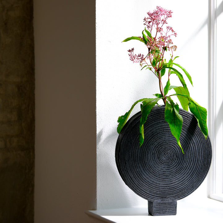 Gundula Sommerer, Raku Vase, rund, Ø 30 cm | schwarz (GS167)