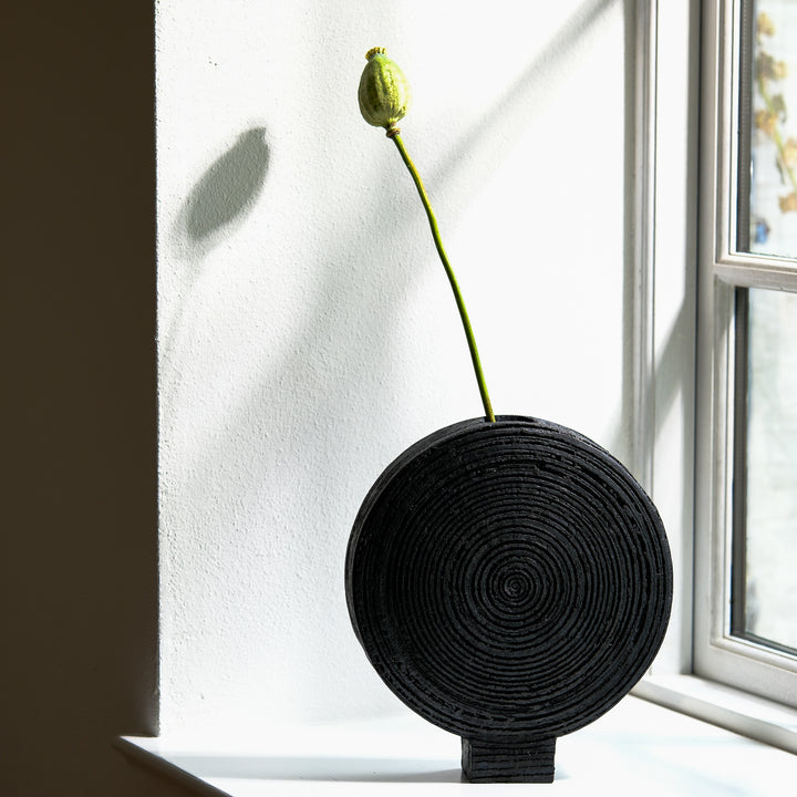 Gundula Sommerer, Raku Vase, rund, Ø 26cm | schwarz (GS164)