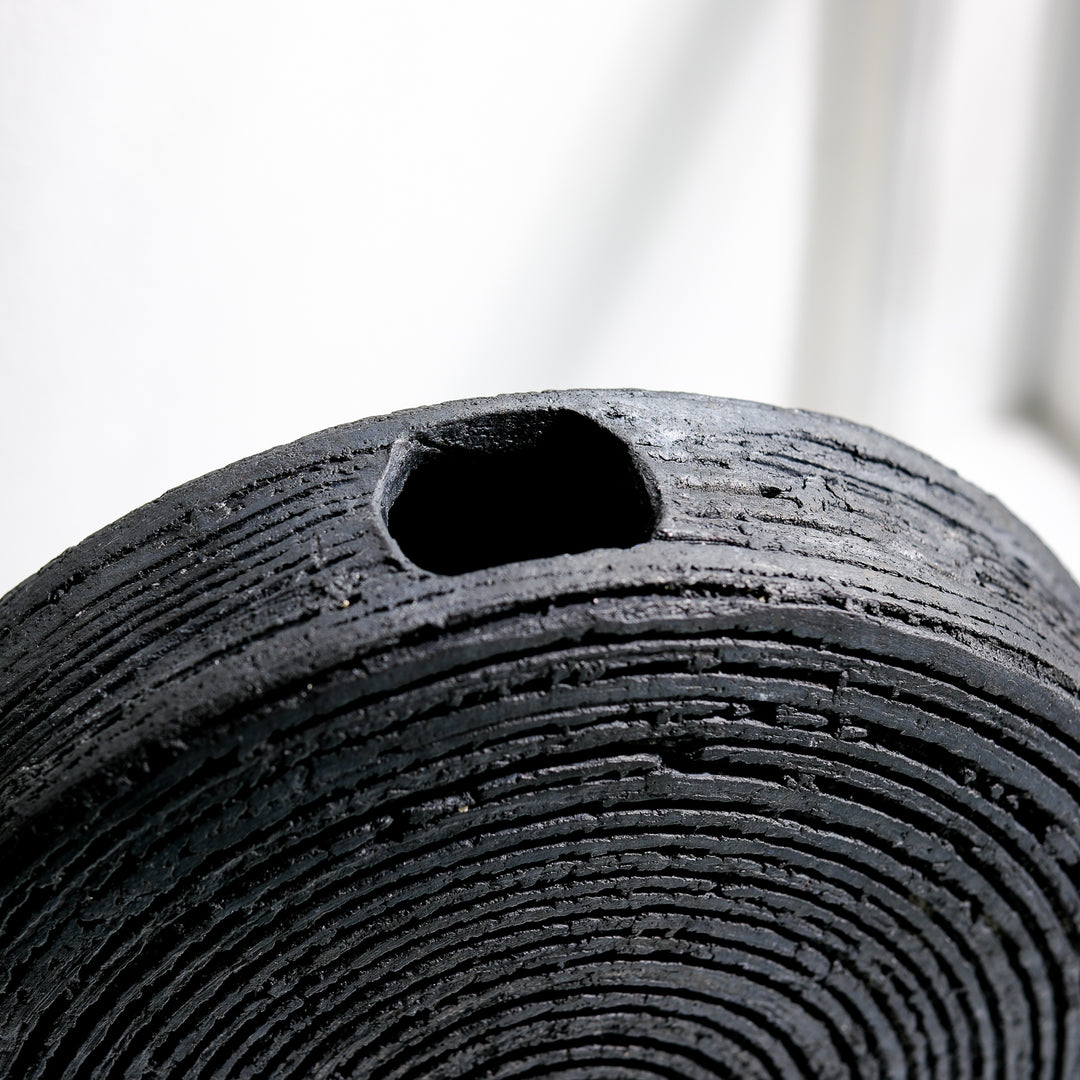 Gundula Sommerer, Raku Vase, rund, Ø 26cm | schwarz (GS164)