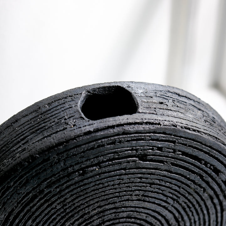 Gundula Sommerer, Raku Vase, rund, Ø 26cm | schwarz (GS164)