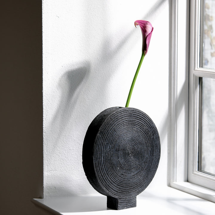 Gundula Sommerer, Raku Vase, rund, Ø 26cm | schwarz (GS165)