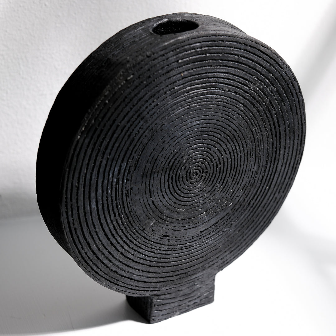 Gundula Sommerer, Raku Vase, rund, Ø 26cm | schwarz (GS165)
