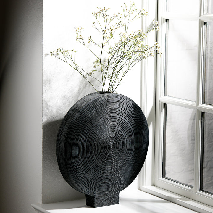 Gundula Sommerer, Raku Vase, rund, Ø 37 cm | schwarz (GS204)