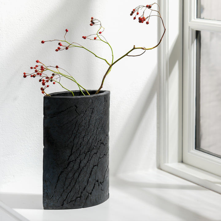 Gundula Sommerer, Raku Vase, oval | schwarz (GS190)