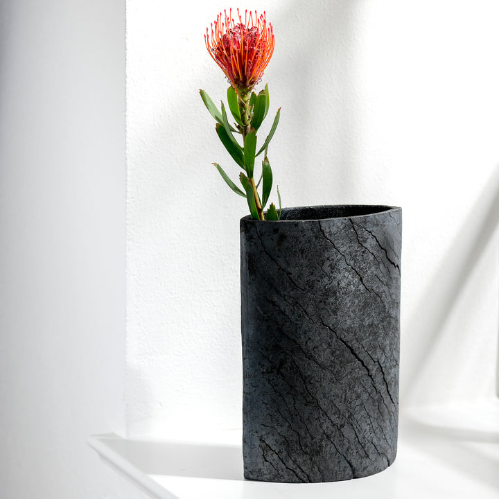 Gundula Sommerer, Raku Vase, oval | schwarz (GS189)