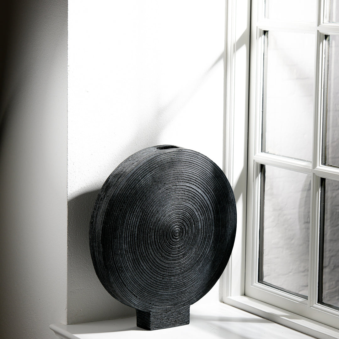 Gundula Sommerer, Raku Vase, rund, Ø 37 cm | schwarz (GS204)