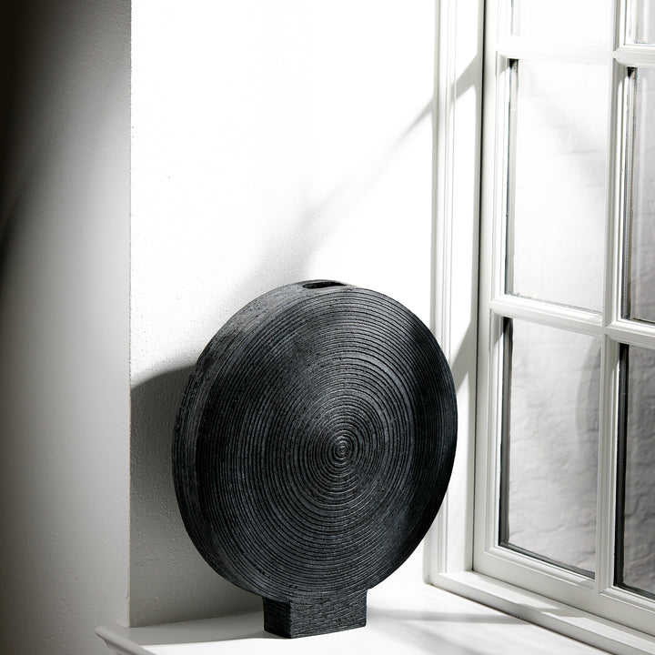 Gundula Sommerer, Raku Vase, rund, Ø 37 cm | schwarz (GS204)